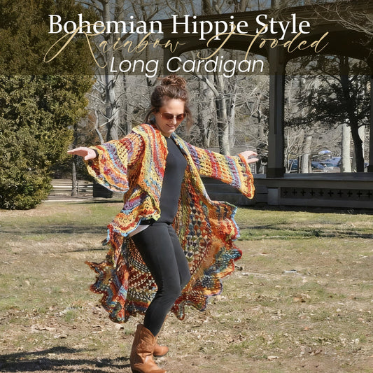 🌼 Bohemian Hippie Style Rainbow Hooded Crochet Long Cardigan 🦋