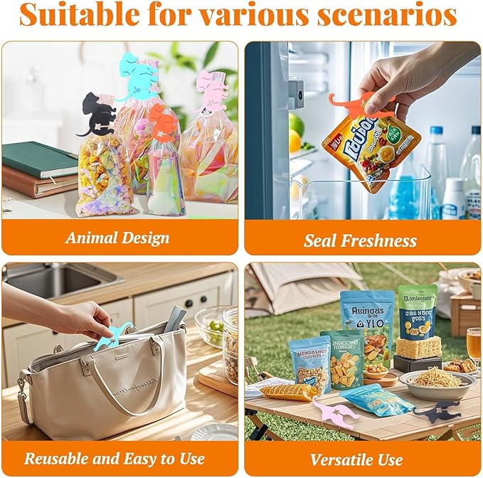 Reusable animal-shaped food bag clips